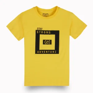 Gini And Jony Boys Yellow Typographic Print Cotton T-Shirt Half Sleeves