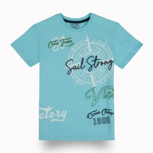 Gini And Jony Boys Blue Graphic Print Cotton T-Shirt Half Sleeves