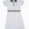 Gini And Jony Girls White Color Block Cotton Dress Half Sleeves