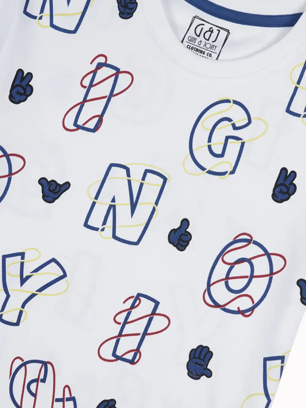 Gini And Jony Boys White Alphabetical Print Cotton T-Shirt Half Sleeves