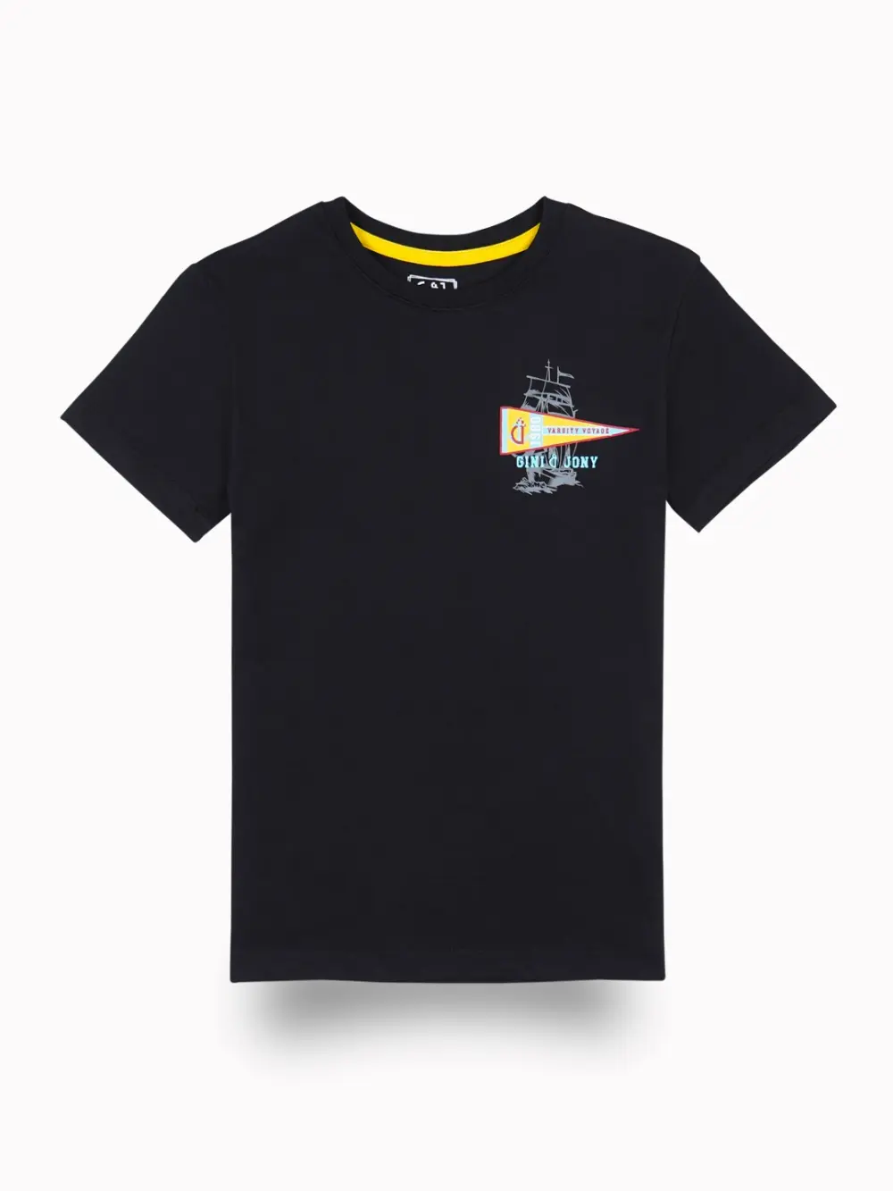 Gini And Jony Boys Black Graphic Print Cotton T-Shirt Half Sleeves