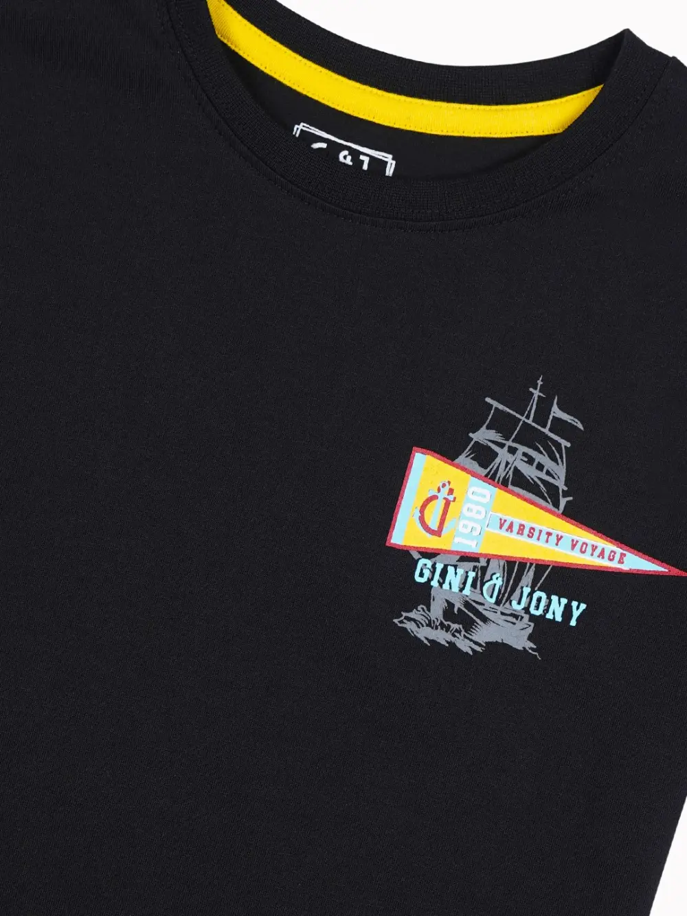 Gini And Jony Boys Black Graphic Print Cotton T-Shirt Half Sleeves
