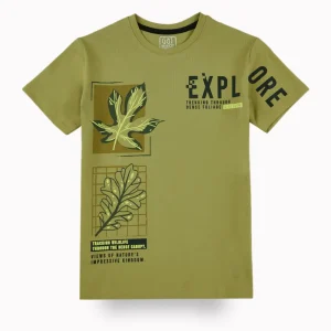 Gini And Jony Boys Light Green Graphic Print Cotton T-Shirt Half Sleeves