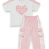 Gini And Jony Girls Baby Pink Typographic Print Cotton Co Ordinate 9-10 Years