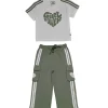 Gini And Jony Girls Olive Color Block Cotton Co Ordinate 9-10 Years