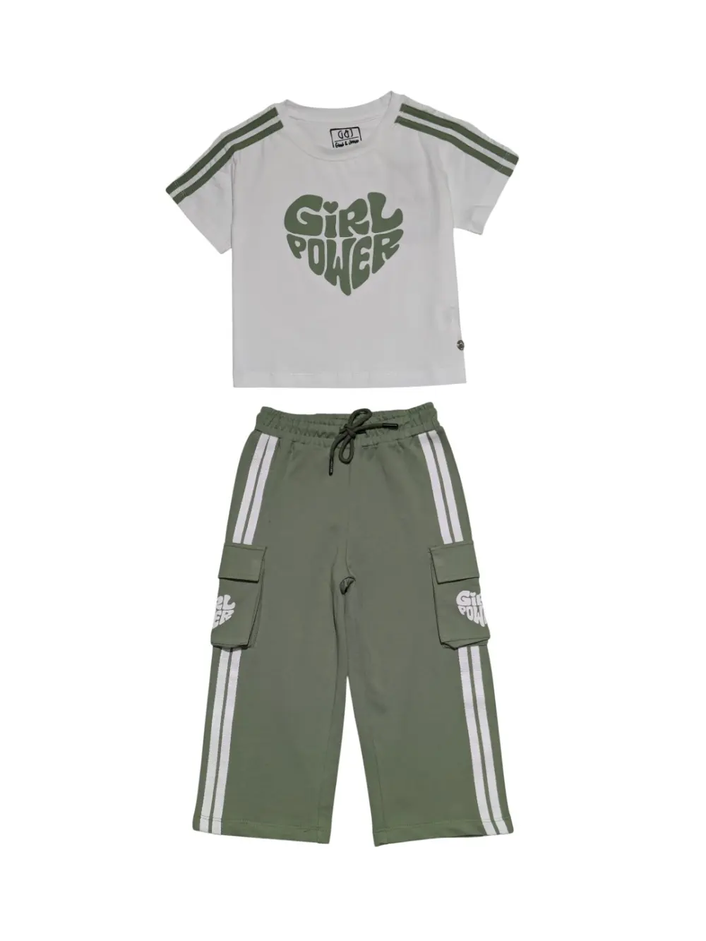 Gini And Jony Girls Olive Color Block Cotton Co Ordinate 9-10 Years