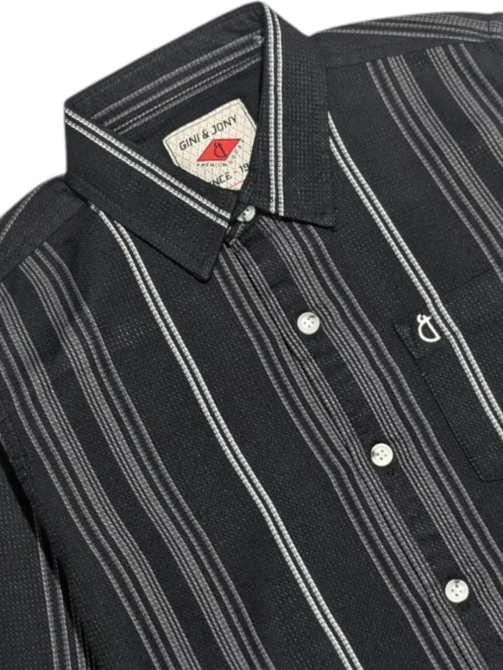 Gini And Jony Boys Black Stripes Cotton Shirt Full Sleeves