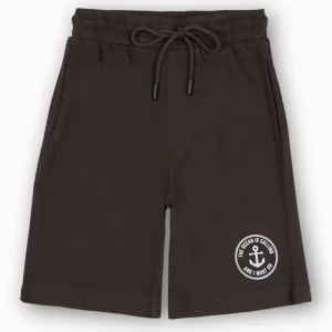 Gini And Jony Boys Brown Typographic Print Cotton Bermuda Elasticated