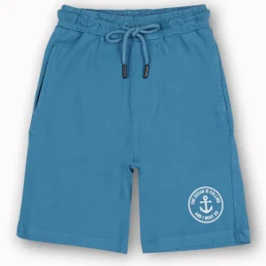 Gini And Jony Boys Blue Typographic Print Cotton Bermuda Elasticated