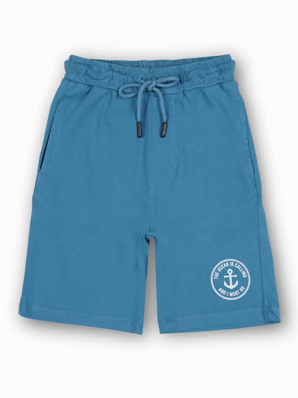 Gini And Jony Boys Blue Typographic Print Cotton Bermuda Elasticated