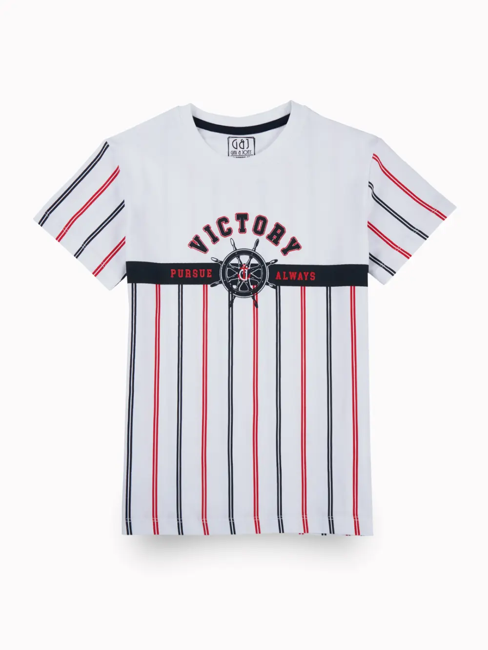 Gini And Jony Boys White Stripes Cotton T-Shirt Half Sleeves