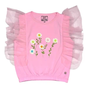 Gini And Jony Girls Pink Embroidery Cotton Knits Top Half Sleeves 9-10 Years
