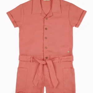 Gini And Jony Girls Peach Solid Cotton Playsuit Half Sleeves