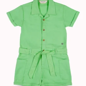 Gini And Jony Girls Green Solid Cotton Dungaree Half Sleeves
