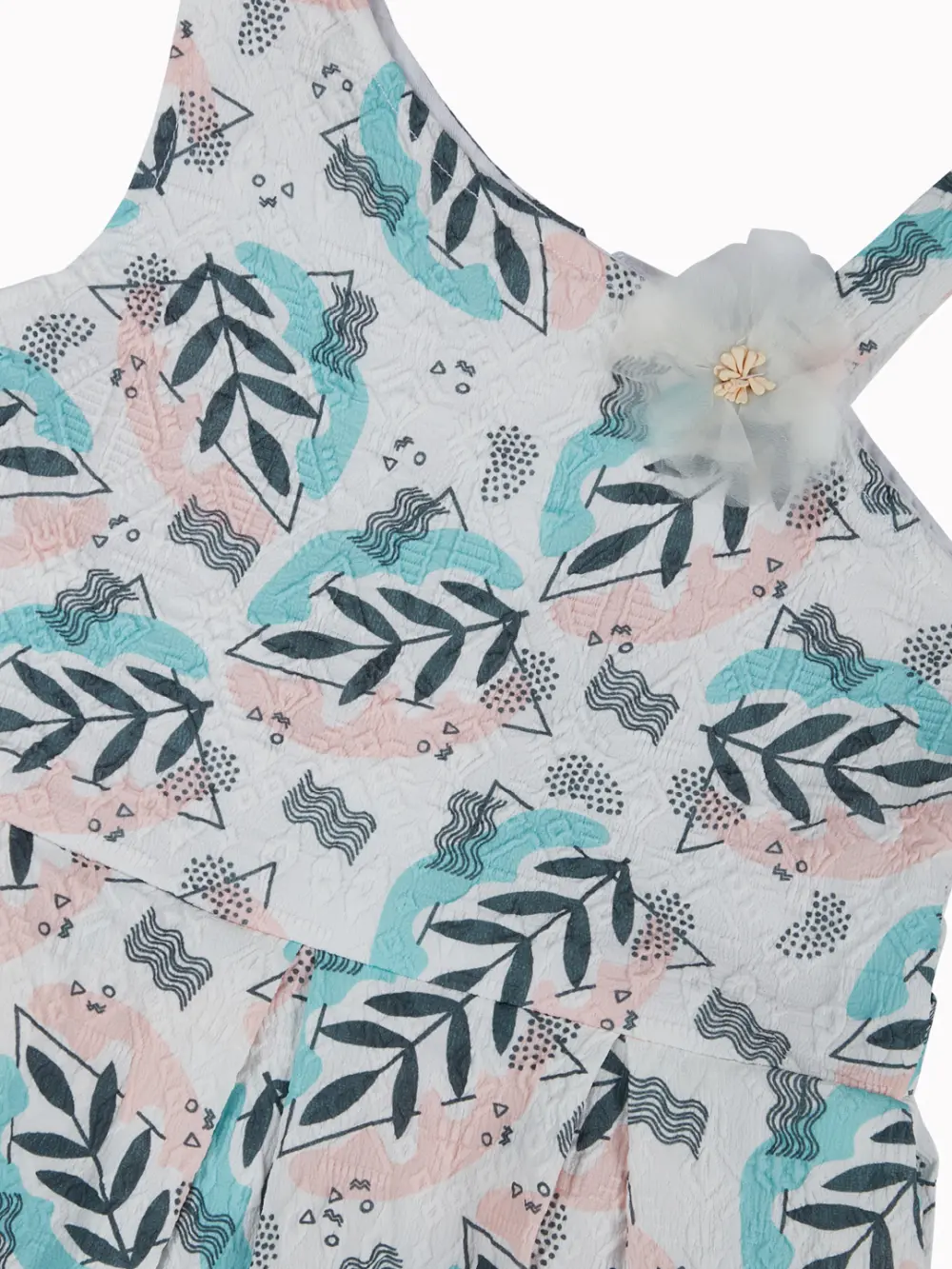 Gini And Jony Girls Blue Tropical Print Cotton Dress Sleeveless