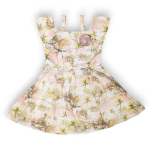 Gini And Jony Girls Pink Tropical Print Cotton Dress Half Sleeves