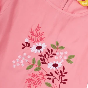 Gini And Jony Girls Pink Embroidery Cotton Half Sleeves Knits Top