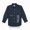 Gini And Jony Boys Navy Blue Typographic Print Cotton Shirt Full Sleeves
