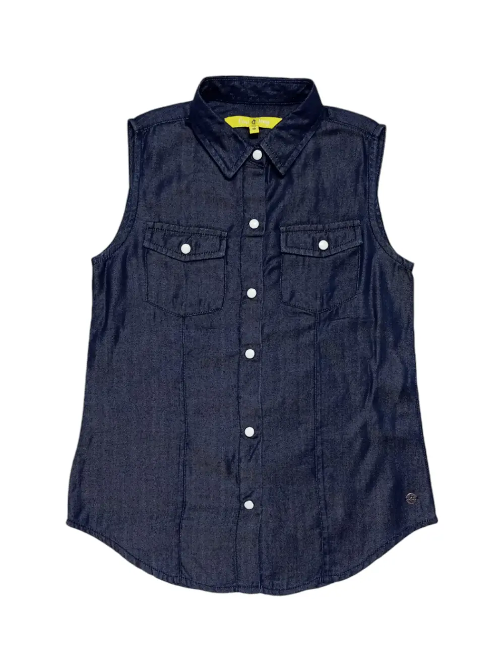 Gini And Jony Girls Dark Blue Solid Denim Woven Top Cap Sleeves 9-10 Years