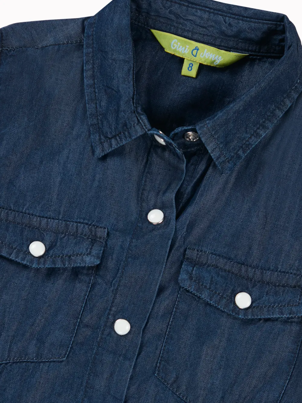 Gini And Jony Girls Dark Blue Solid Denim Woven Top Cap Sleeves 9-10 Years