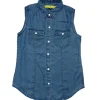 Gini And Jony Girls Blue Solid Denim Woven Top Cap Sleeves 9-10 Years