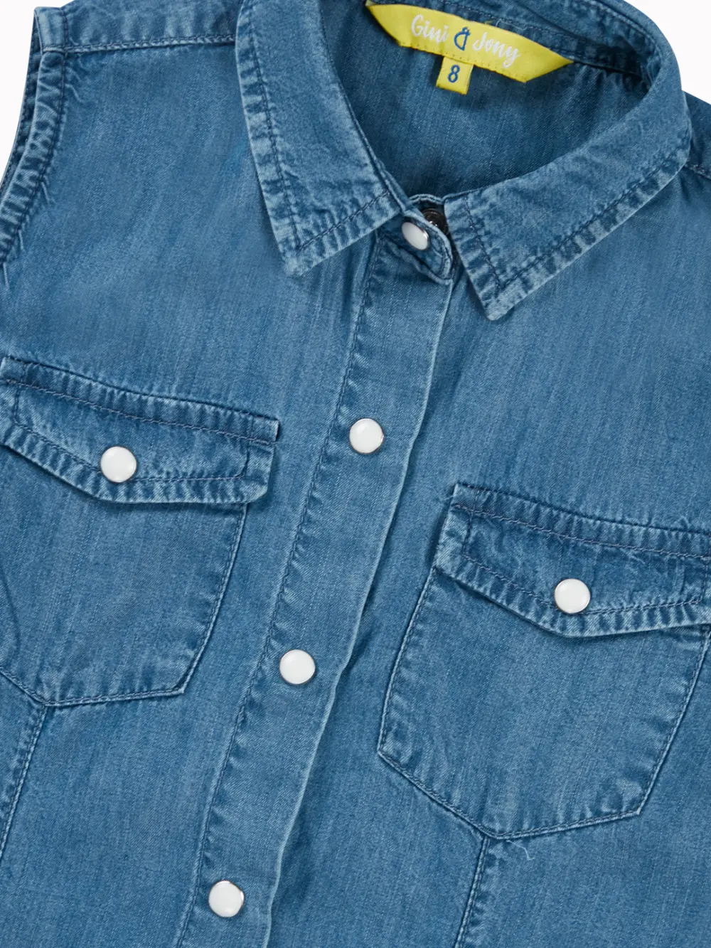 Gini And Jony Girls Blue Solid Denim Woven Top Cap Sleeves 9-10 Years