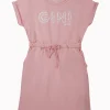 Gini And Jony Girls Pink Typographic Print Cotton Dress Half Sleeves