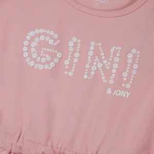 Gini And Jony Girls Pink Typographic Print Cotton Dress Half Sleeves
