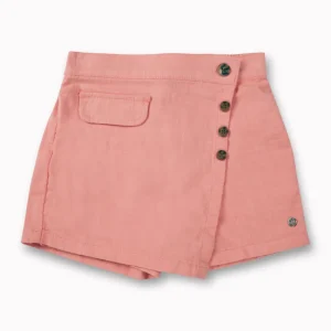 Gini And Jony Girls Peach Solid Linen Skorts Elasticated