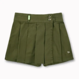 Gini And Jony Girls Olive Solid Cotton Skort Elasticated