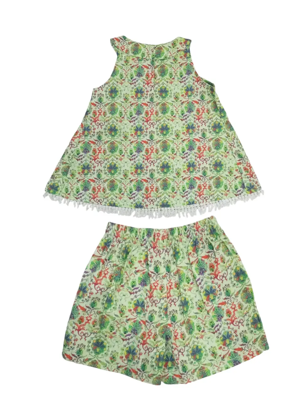 Gini And Jony Girls Light Green Floral Print Cotton Co Ordinate 9-10 Years