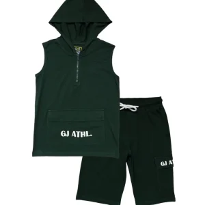 Gini And Jony Boys Dark Green Typographic Print Cotton Co-Ordinate Sleeveless
