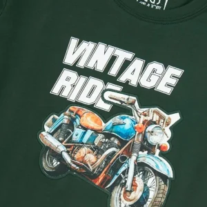 Gini And Jony Boys Dark Green Graphic Print Cotton T-Shirt Half Sleeves