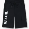 Gini And Jony Boys Black Typographic Print Cotton Bermuda Elasticated