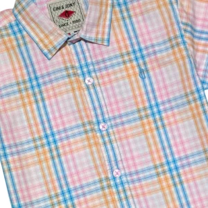 Gini And Jony Boys Pink Checks Cotton Shirt Half Sleeves