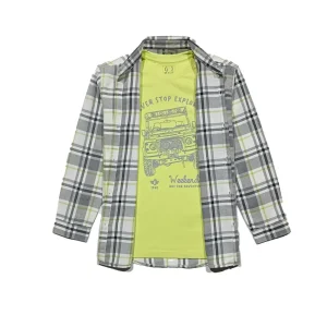 Gini And Jony Boys Grey Checks Cotton Shirt Full Sleeves