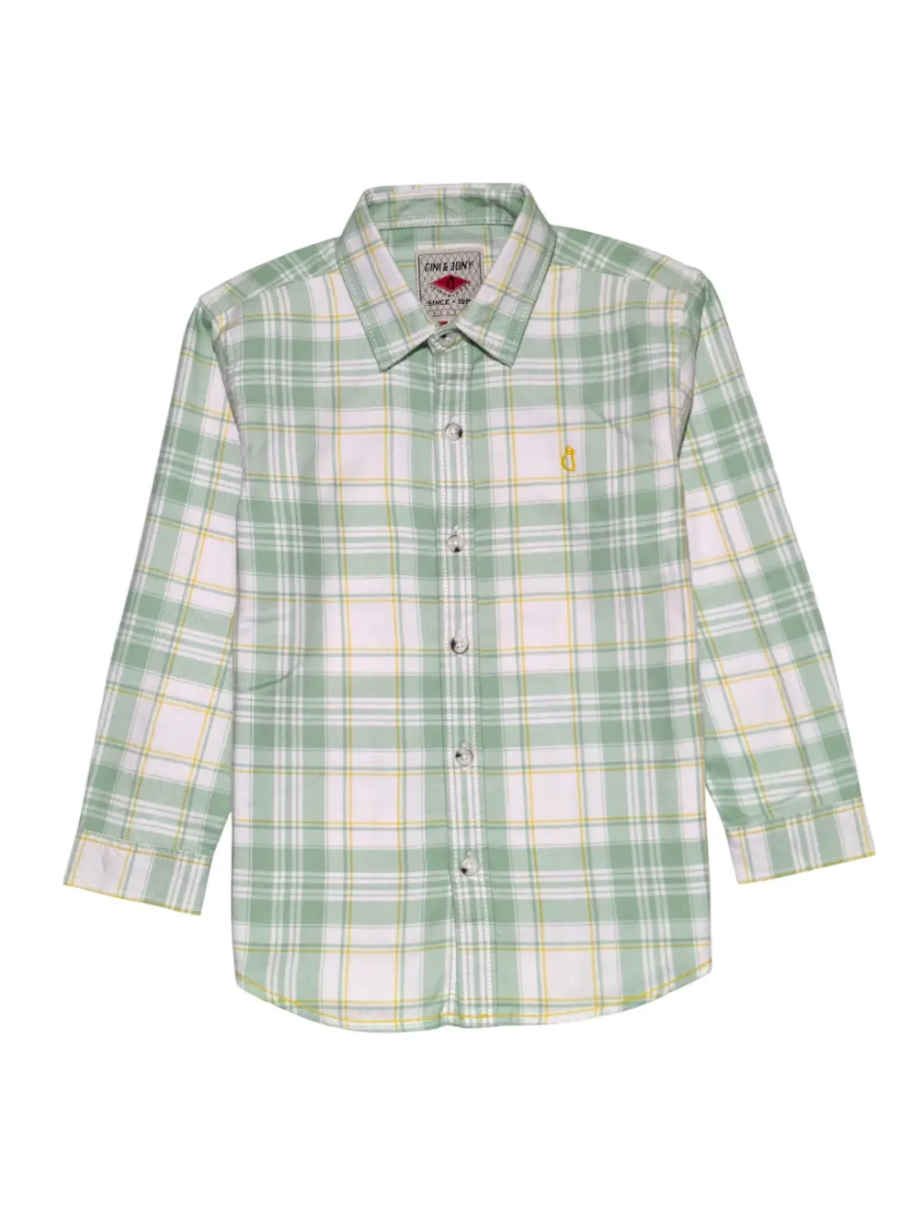 Gini And Jony Boys Green Checks Cotton Shirt Full Sleeves