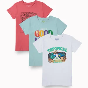 Gini And Jony Girls Multi Color Graphic Print Cotton Knits Top Pack Of 3 Half Sleeves 9-10 Years