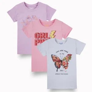 Gini And Jony Girls Multi Color Graphic Print Cotton Knits Top Pack Of 3 Half Sleeves 9-10 Years