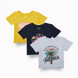 Gini And Jony Girls Multi Color Graphic Print Cotton Knits Top Pack Of 3 Half Sleeves 9-10 Years