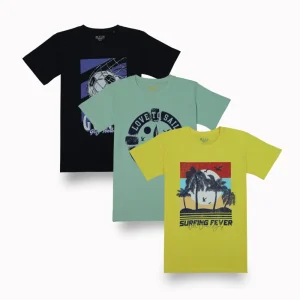 Gini And Jony Boys Multicolor Graphic Print Cotton T-Shirt Half Sleeves Pack Of-3
