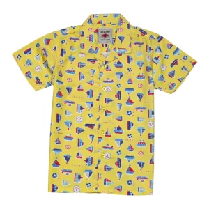 Gini And Jony Boys Yellow Conversational Print Cotton Shirt Half Sleeves