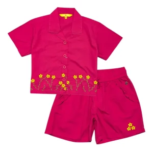 Gini And Jony Girls Dark Pink Embroidery Cotton Cordinate Half Sleeves 9-10 Years