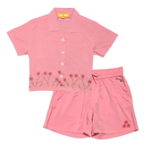 Gini And Jony Girls Pink Embroidery Cotton Cordinate Half Sleeves 9-10 Years