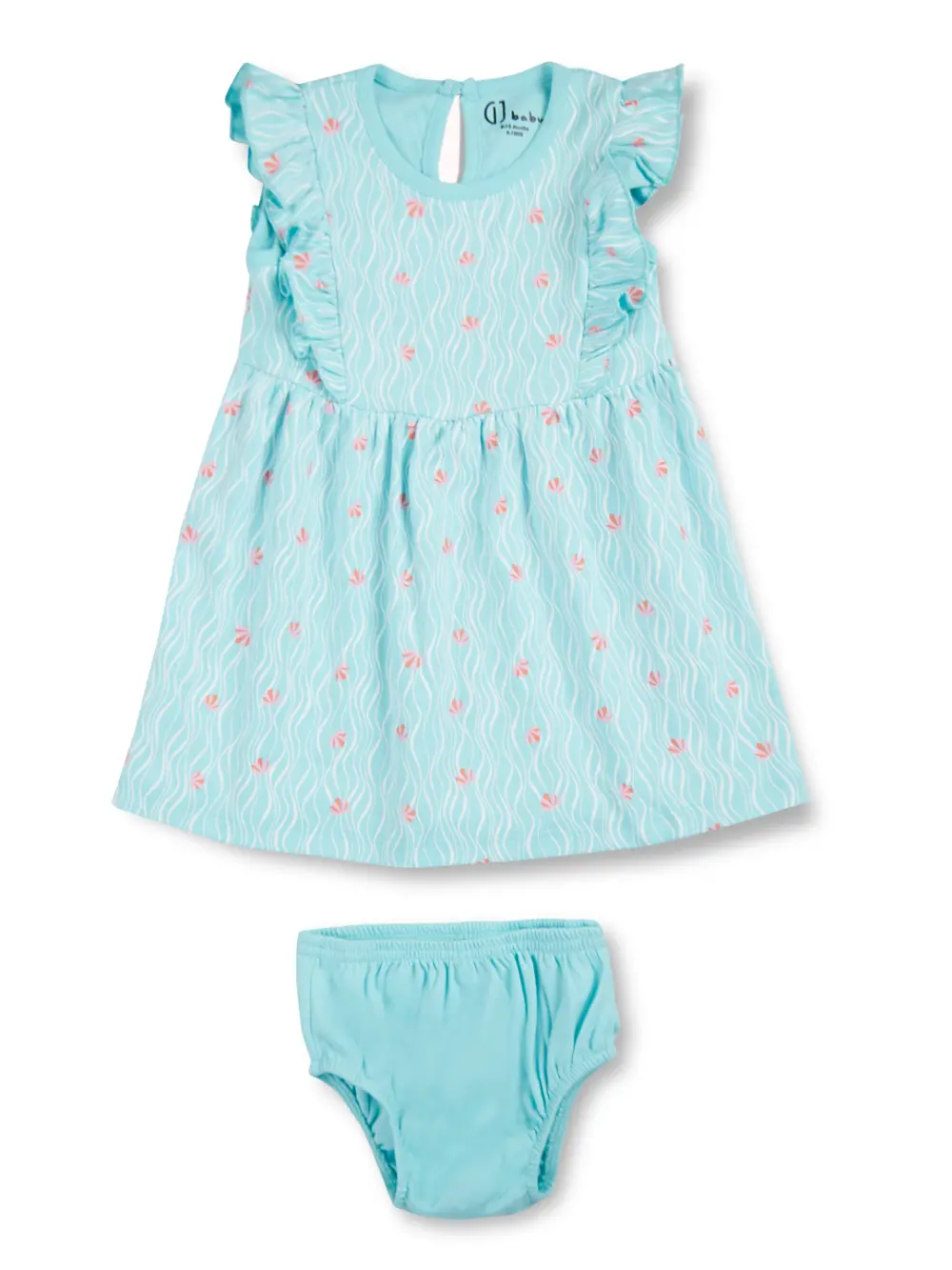Gj Baby Girls Blue Floral Print Cotton Dress Half Sleeves