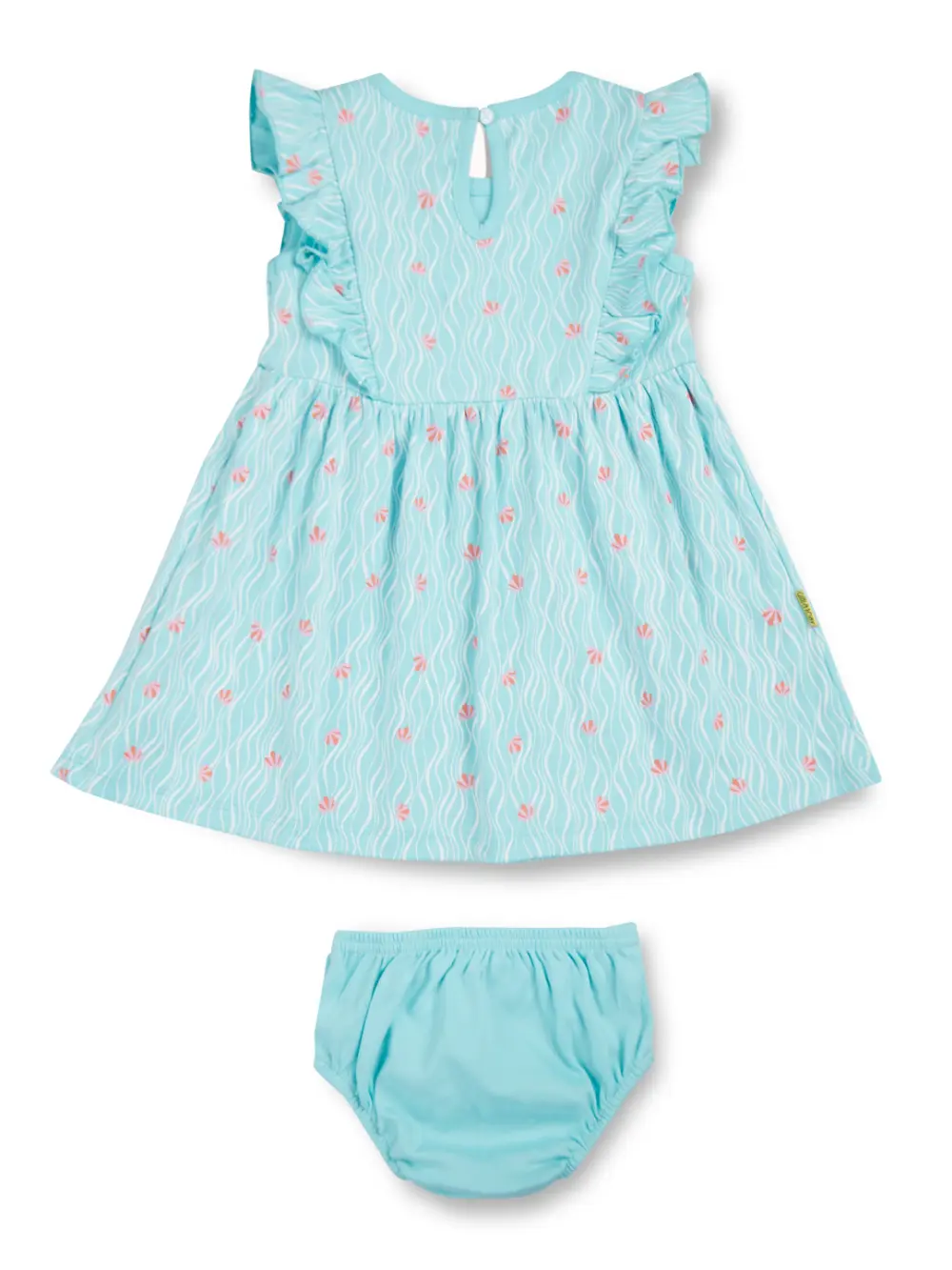 Gj Baby Girls Blue Floral Print Cotton Dress Half Sleeves