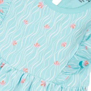 Gj Baby Girls Blue Floral Print Cotton Dress Half Sleeves