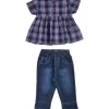 Gj Baby Girls Navy Checks Cotton Co-Ordinate Half Sleeves