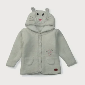 Gj Baby Girls White Applique Fleece Sweater Full Sleeves 0-3 Months