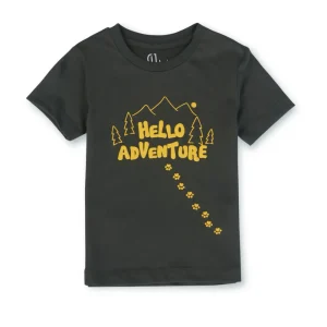 Gj Baby Boys Olive Typographic Print Cotton T-Shirt Half Sleeves